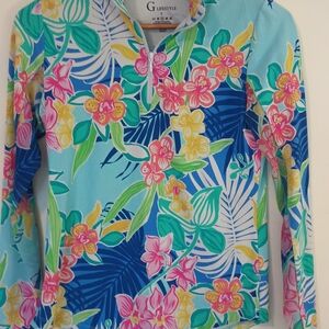 G lifestyle Quarter Zip Floral Mock Neck Shirt Size Small